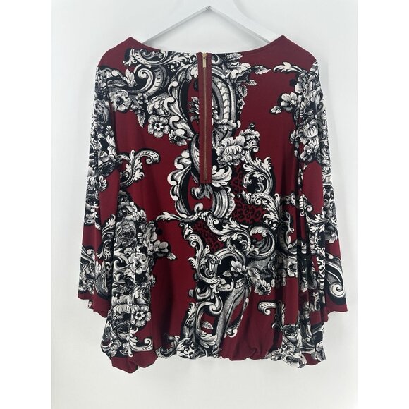 NWT Alfani Tunic Womens 2X Red Black Floral Paisley Boho Chic Whimsigoth AC27 - Picture 2 of 15